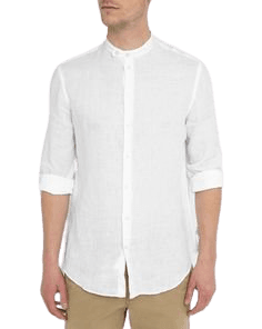 White Mandarin Collar Linen Shirt | Casual white shirt, Casual wear for men