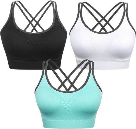 VEQKING Strappy Sports Bra for Women Cross Back Workout Running Bras Quick-Dry Underwear Athletic Bra with Removable Pads at Amazon Women’s Clothing store