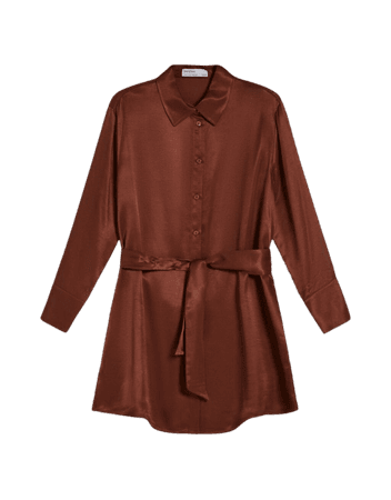 Satin shirt dress with belt - Dresses - Woman | Bershka