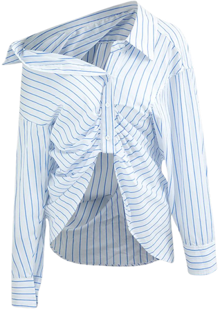 Asymmetrical Stripe Button Up Ruched Shirt – Micas