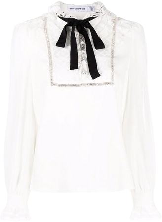 Shop Self-Portrait ruffle-trim pussy-bow blouse with Express Delivery - FARFETCH