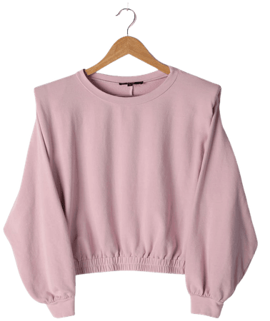 Mauve Pink Sweatshirt - Pullover Sweatshirt - Padded Shoulder Top - Lulus