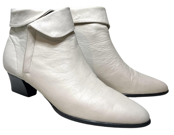 White Leather Hunt Club Folded Side Peter Pan Heeled 80s Vintage Ankle Boots • 9 | eBay