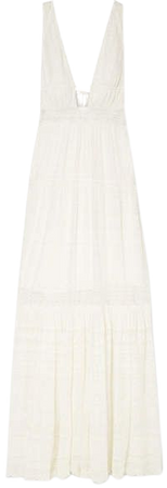 Lace-paneled Embroidered Silk-georgette Maxi Dress - White