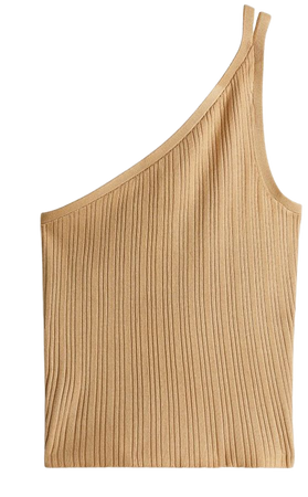 Rib-knit One-shoulder Top - Asymmetric Neckline - Sleeveless -Beige -Ladies | H&M US
