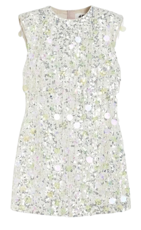 Sequined Linen-blend Mini Dress - White - Ladies | H&M US