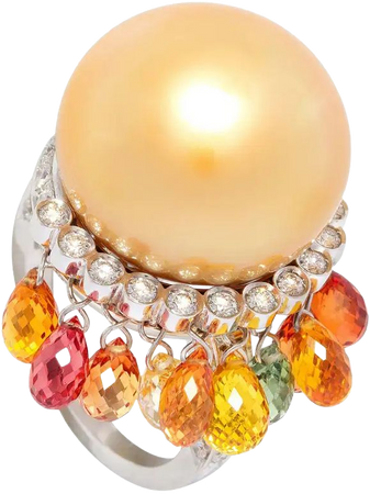 Ella Gafter Golden Pearl Diamond Cocktail Ring