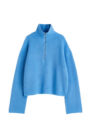 Rib-knit Half-zip Sweater - Blue - Ladies | H&M US