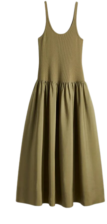 Dress with Flared Skirt - Low-cut Neckline - Sleeveless -Khaki green -Ladies | H&M US