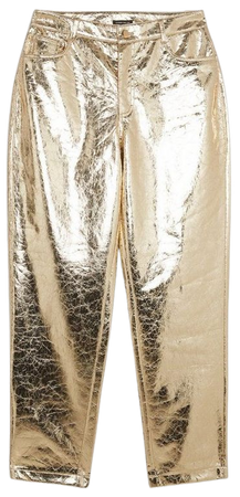 Tall Metallic Faux Leather Straight Trousers | Karen Millen