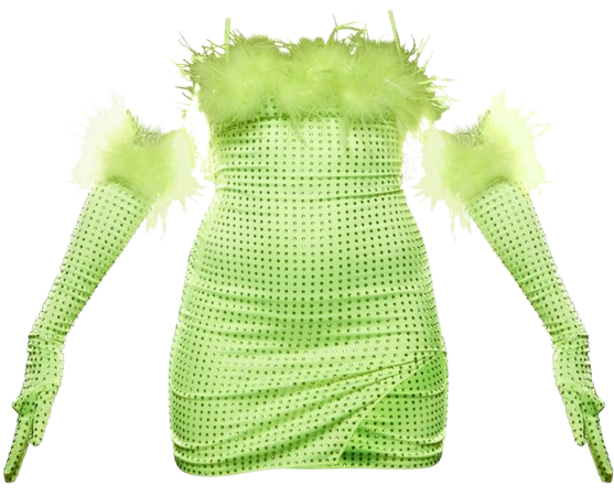 Premium Lime Sequin Glove Feather Bodycon Dress | PrettyLittleThing USA