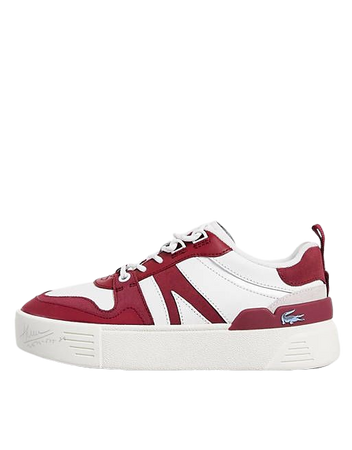 Lacoste L002 flatform lace-up sneakers in burgundy suede mix | ASOS
