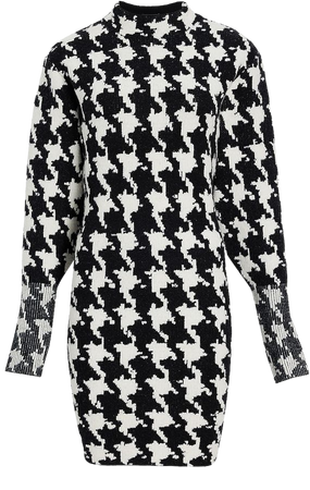 Houndstooth Mock Neck Padded Shoulder Sweater Dress | Express