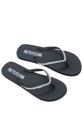 Black Diamante Toe Thong Flip Flop | Shoes | PrettyLittleThing USA