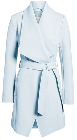 T Tahari Womens Pale Blue Abbey Wrap Trench Coat Shawl Collar Belted - Overstock - 27279399 - L