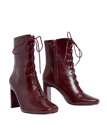 ASOS DESIGN Expression lace up heeled boots in burgundy | ASOS
