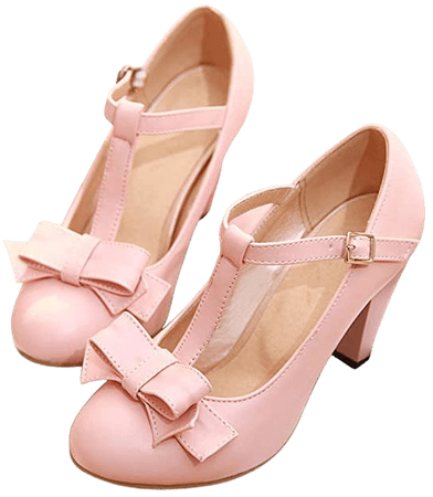 Amazon.com | Susanny Women's Chic Sweet Round Toe T-Strap Bows Adorable Buckle High Cone Heel Mary Janes Dress Pumps | Pumps