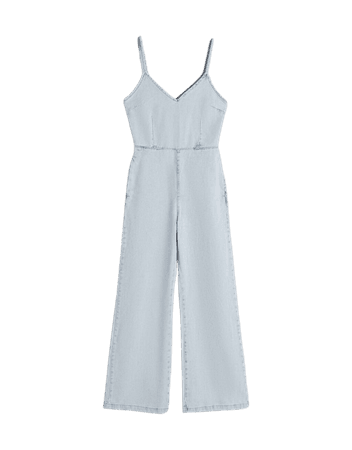 Wide-leg denim jumpsuit with straps - Dresses - Woman | Bershka