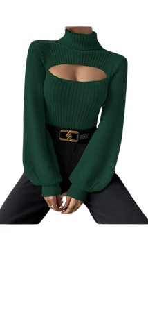 green cut out turtleneck