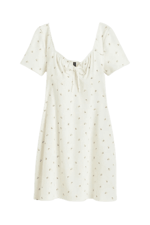 Tie-detail Ribbed Dress - White - Ladies | H&M US