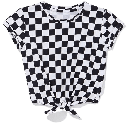 Girls Checkered Print Knotted Tee (Kids)