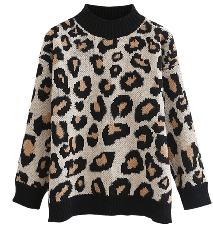 Wild Leopard Print Mock Neck Knit Sweater - Retro, Indie and Unique Fashion