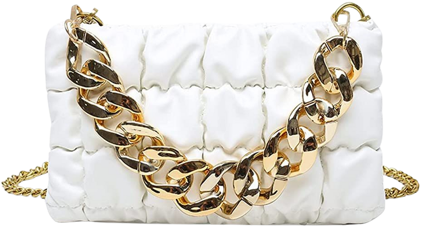 abigail paige Women Chunky Chain Crossbody Bag Small Black Quilted Purse Gold Chain Clutch Purse Bag Vegan Leather Hand bag (white): Handbags: Amazon.com