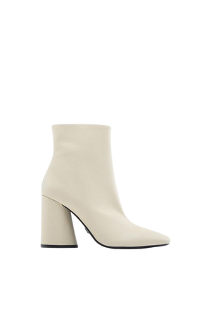WIDE HEELED LEATHER ANKLE BOOTS - Off White | ZARA United States
