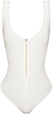 Shape White Slinky Zip Detail Scoop Back Bodysuit | PrettyLittleThing
