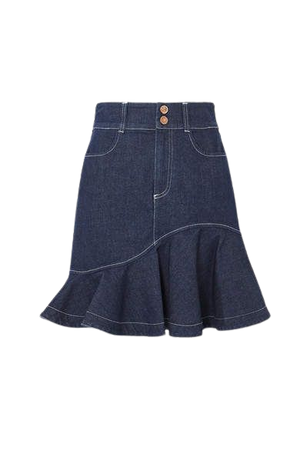 Ruffled Denim Skirt - Dark denim