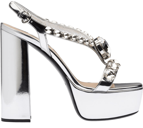 Shop silver Miu Miu platform crystal-embellished sandals with Express Delivery - Farfetch