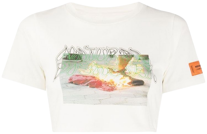 Heron Preston burning print crop T-shirt