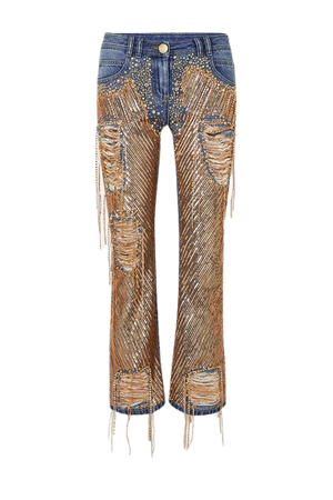 Balmain | Embellished distressed high-rise straight-leg jeans | NET-A-PORTER.COM