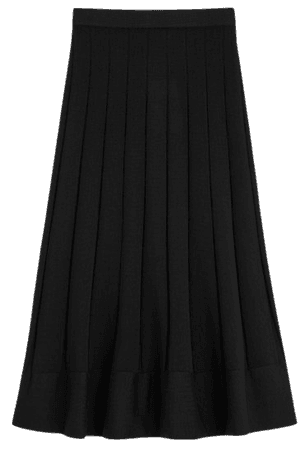 black merino wool pleated skirt