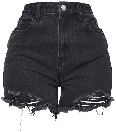 PRETTYLITTLETHING Shape Black Ripped Fray Hem Denim Shorts