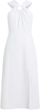 Echo Recycled Crepe Ring Midi Dress Linen White | French Connection US