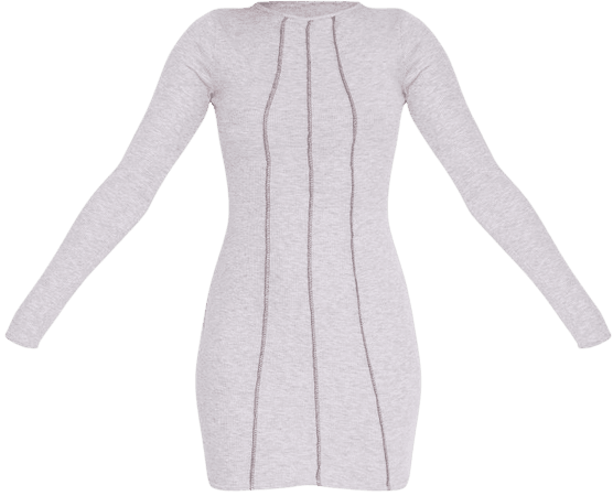 Grey Marl Rib Contrast Exposed Stitch Dress | PrettyLittleThing USA