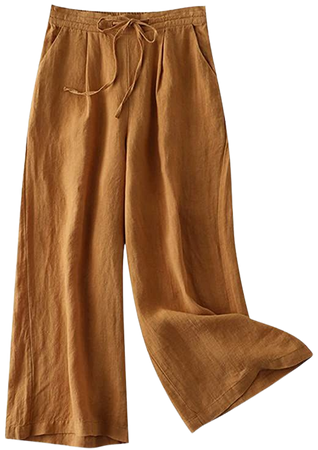 LaovanIn Women's Wide Leg Palazzo Pants Linen Drawstring Cropped Pants Trousers Culottes at Amazon Women’s Clothing store