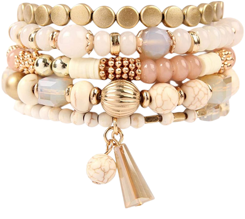 Amazon.com: Bohemian Mix Bead Multi Layer Versatile Statement Bracelets - Stackable Beaded Strand Stretch Bangles Sparkly Crystal, Tassel Charm (Natural): Clothing, Shoes & Jewelry