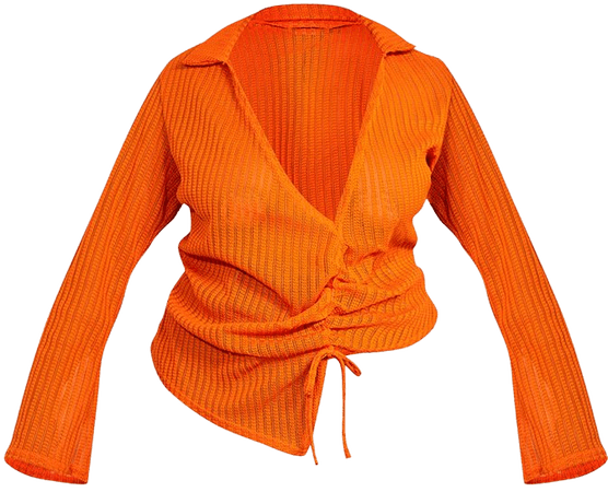 Plus Orange Ruched Side Plunge Front Blouse | PrettyLittleThing USA