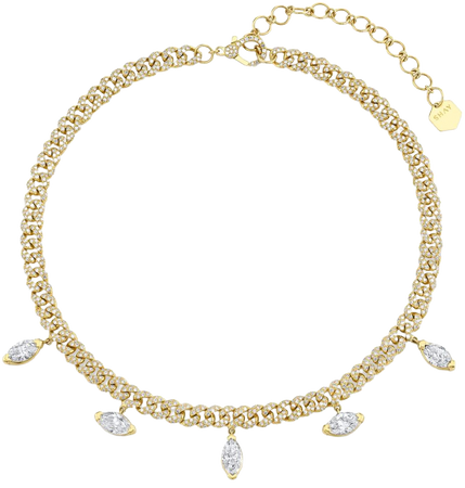 18k Yellow Gold Pave Diamond Link Marquise Drop Necklace By Shay | Moda Operandi