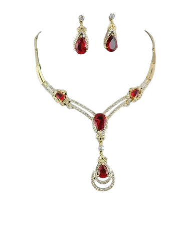 gold and ruby earrings and necklace set