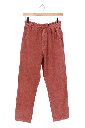 Dusty Pink Cords - Paperbag Waist Pants - Paperbag Corduroy Pants - Lulus