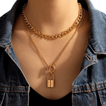 Layered Gold Padlock Necklace Chunky Gold Chain Gold Choker | Etsy