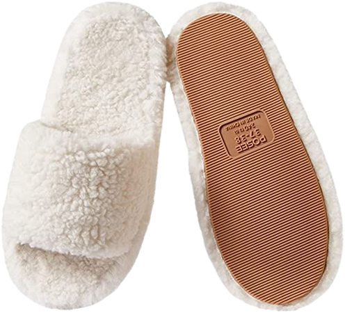 White Posee Fuzzy Memory Foam Slippers for Women, Fluffy Open Toe Slippers Curly Fur Cozy Flat Spa Slide Slippers Comfy Soft Non-Slip House Shoes Indoor and Outdoor, Warm Gift | Slippers