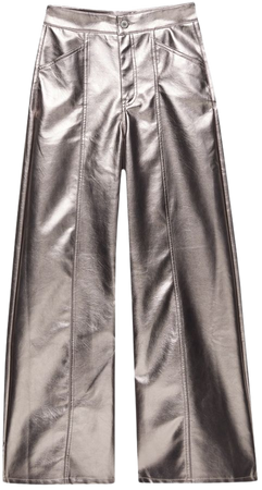 Super wide leg metallic faux leather pants - pull&bear