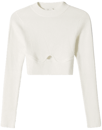 Ribbed cropped sweater with neckline detail - Sweaters and cardigans - Woman | Bershka