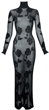 F/W 1998 Christian Dior John Galliano Runway Sheer Black Mesh Floral Maxi Dress