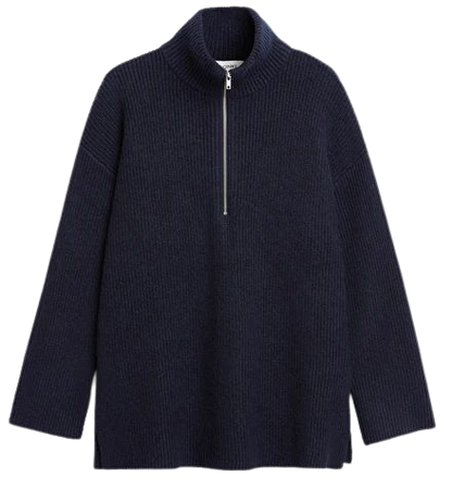 Long half zip knit sweater - Dark blue - Monki WW