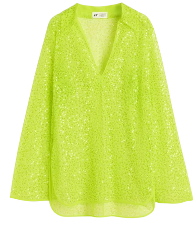 Embellished Mesh Anorak-style Shirt - Lime green - Ladies | H&M US